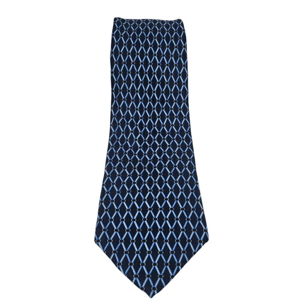 Brooks Brothers Makers Mens Neck Tie All Silk Blue Gold Eyelet‎ Italy Office